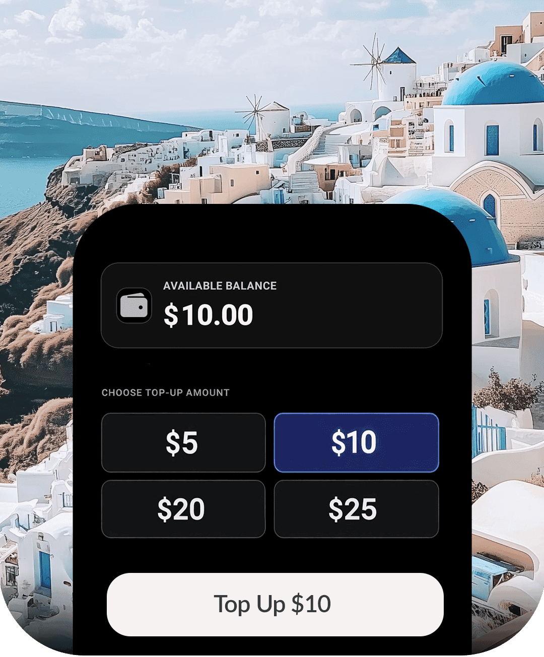 Pay as you go top up screen